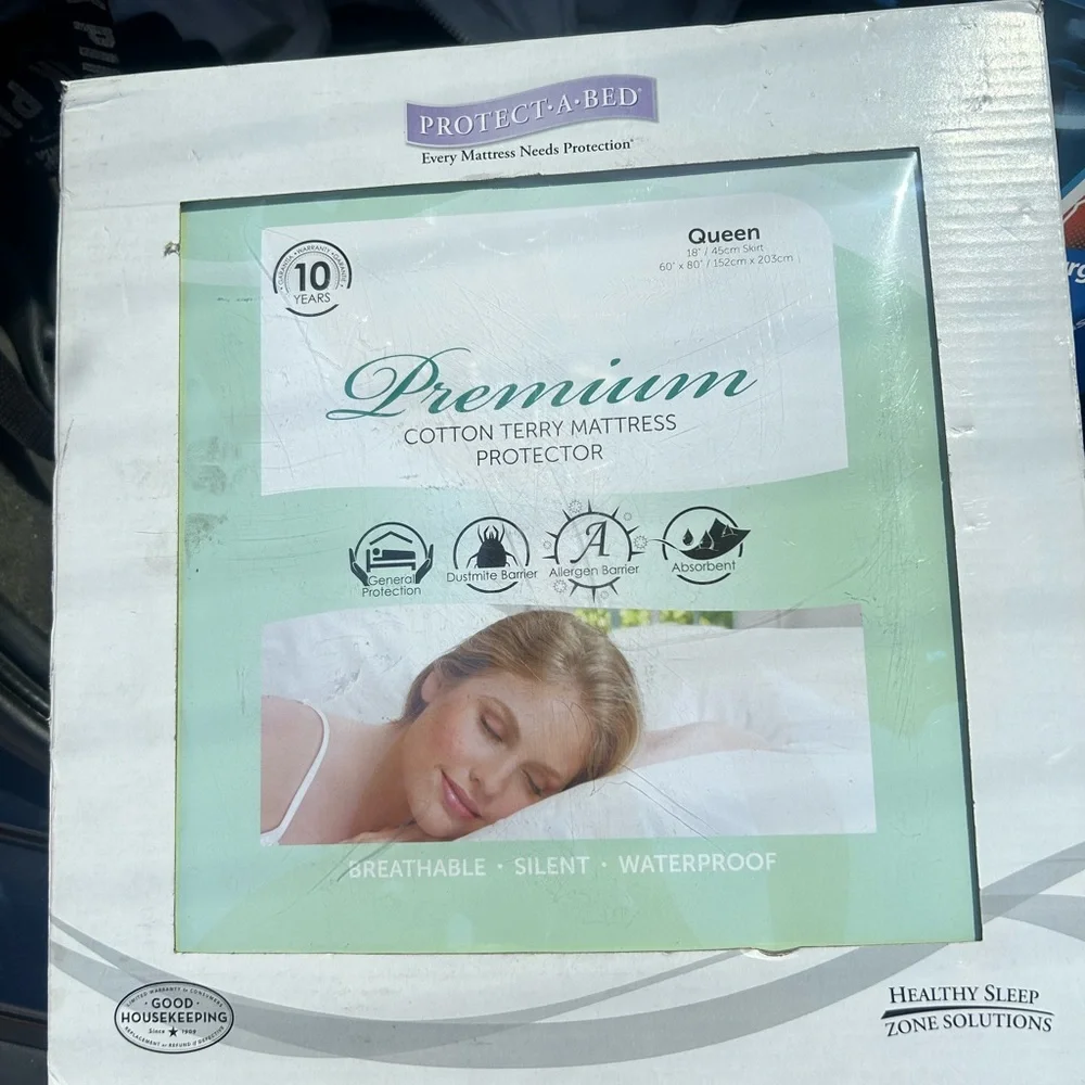Premium Cotton Terry Mattress Protector - White
